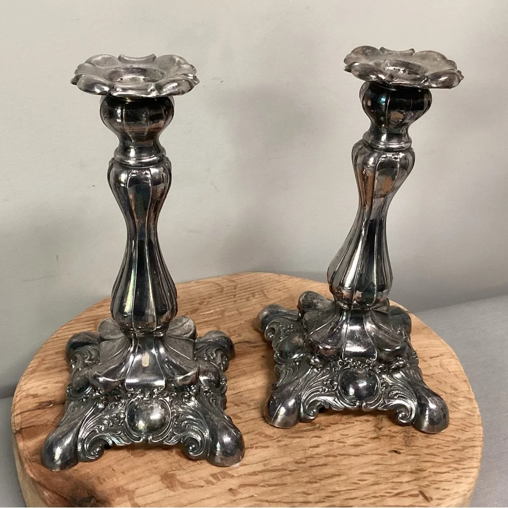 ⚫️ Vintage Beautiful & Ornate - Silver Plated “Heavy” Tapered Candle Holders